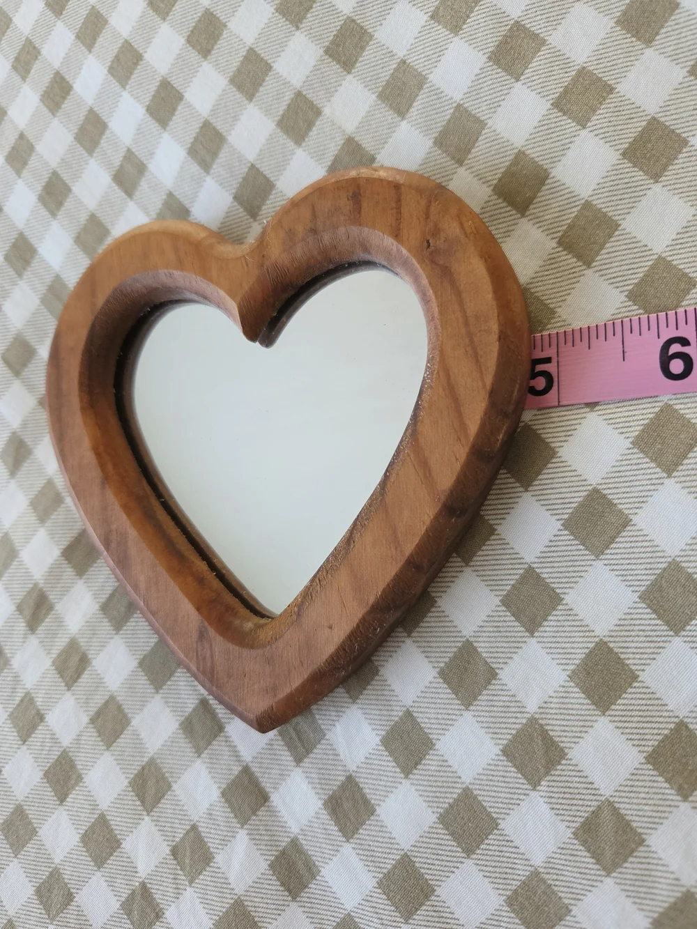 Vintage Heart-Shaped Oak Wooden Framed Mirror